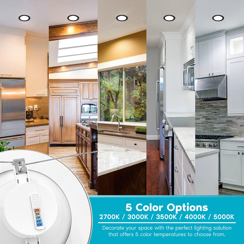 LUXRITE 5/6 Inch LED Recessed Retrofit Downlight, 14W=90W, CCT Color Selectable 2700K | 3000K | 3500K | 4000K | 5000K, Dimmable Can Light, 1100 Lumens, Wet Rated, Energy Star, Black Trim, IC Rated 1 Count (Pack of 1)