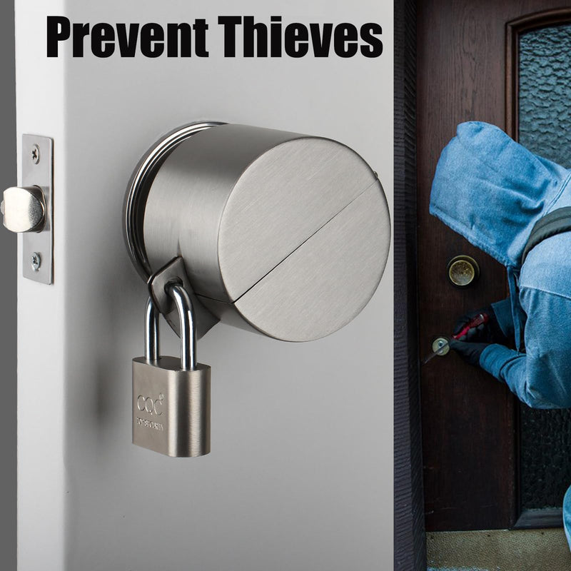 Door Knob Lockout Device with Padlock, Metallic Stainless Steel Locking Cover to Disable Doorknob, Prevents Turning of Door Knob and Access to Keyhole, Prevents Operating The Knob