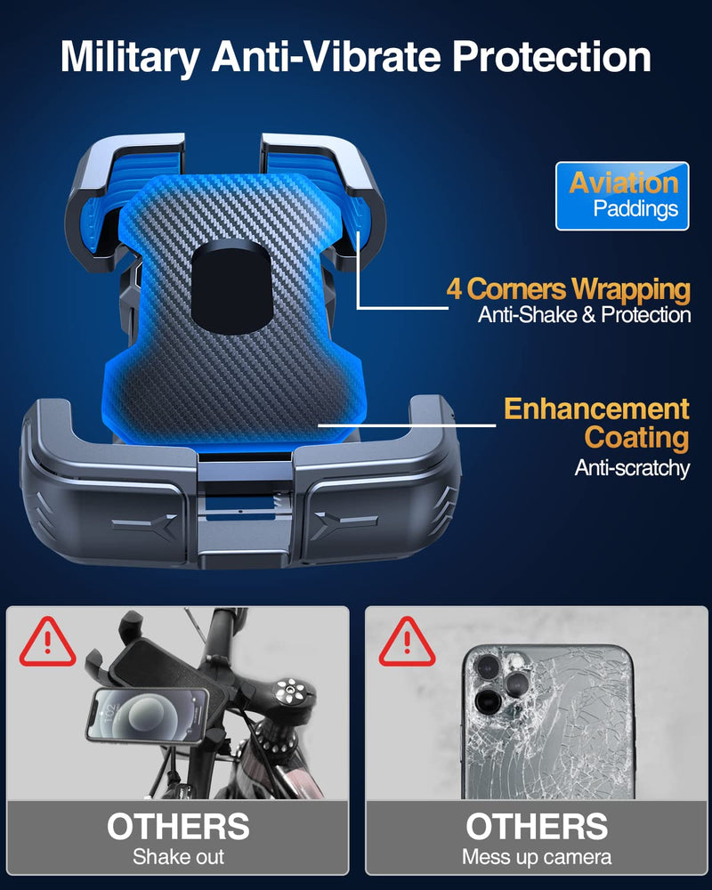 Motorcycle Phone Mount Holder, [150mph Wind Anti-Shake][7.2inch Big Phone Friendly] Bike Phone Holder, Motorcycle Handlebar Cell Phone Clamp, Compatible with iPhone 16 Pro Max, Black