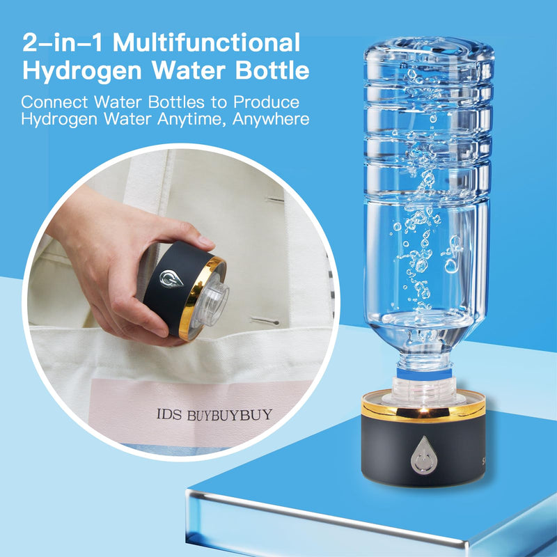 Hydrogen Water Bottle with SPE/PEM Tech - Portable Molecular H2 Water Generator for High-Concentration Alkaline Water - USB-C Rechargeable, 14oz Glass Cup for Home, Office, Gym, Travel