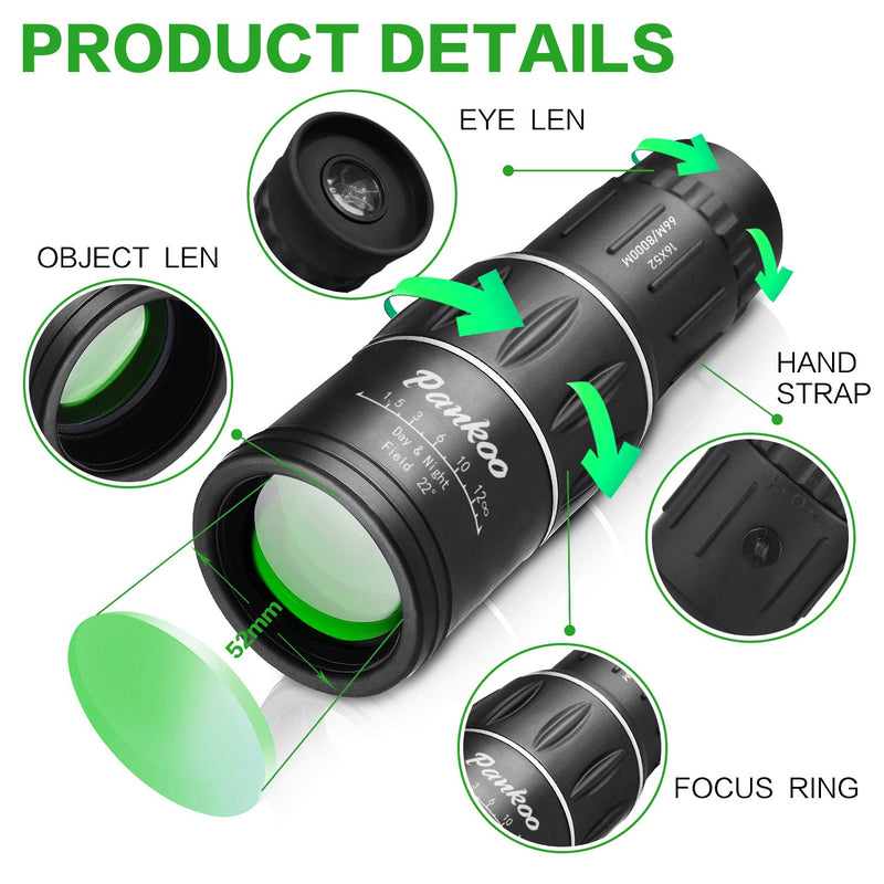 16X52 HD Monocular Telescope, 2023 High Power Compact Monoculars for Adults Kids, HD Monocular Scope for Bird Watching Hiking Concert Travelling 16xmonocular