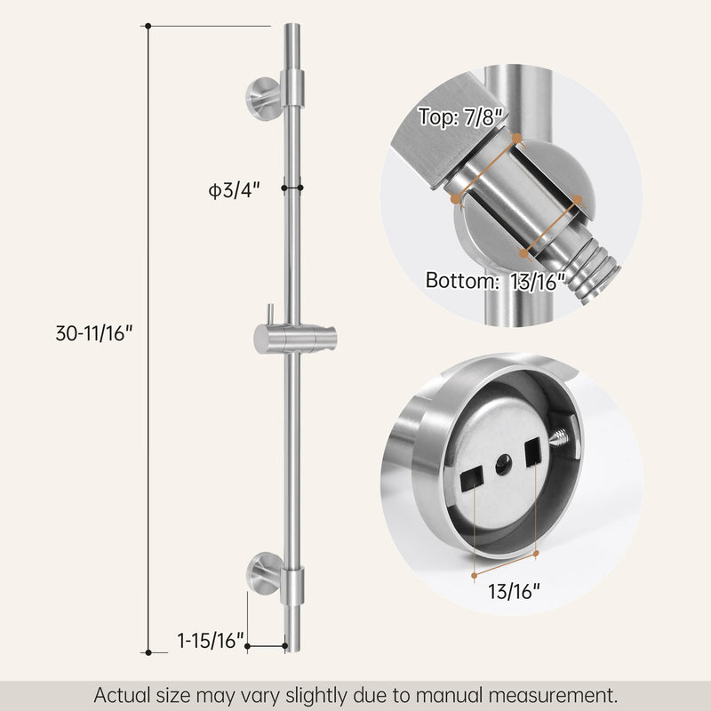 KES All Metal Shower Slide Bar 30-Inch (Non-Plastic) with Adjustable Shower Head Holder, 18/8 Stainless Steel Shower Slide Bar with Adjustable Bracket Cover Existing Holes, Brushed Steel, F210S78-BS