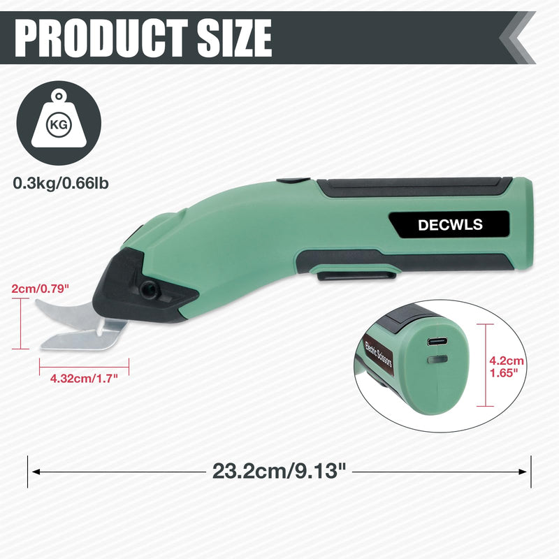 Cordless Electric Scissors for Fabric, 4V Rechargeable Cardboard Scissors with 3 Replaceable Sharp Blades, Electric Shears for Cutting Fabric, Cardboard, Carpet, Leather, Felt