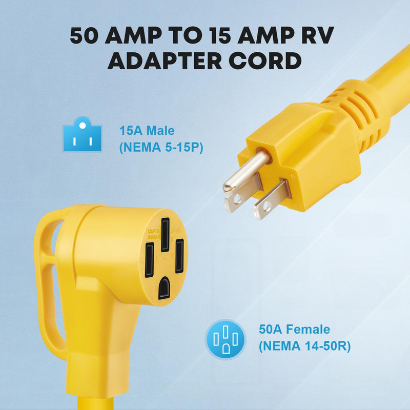  [AUSTRALIA] - Kohree 50 amp to 110V Adapter RV Plug, 15 Amp Male to 50 Amp Female RV Power Adapter Cord 12", NEMA 5-15P to 14-50R RV Dogbone Electrical Adapter