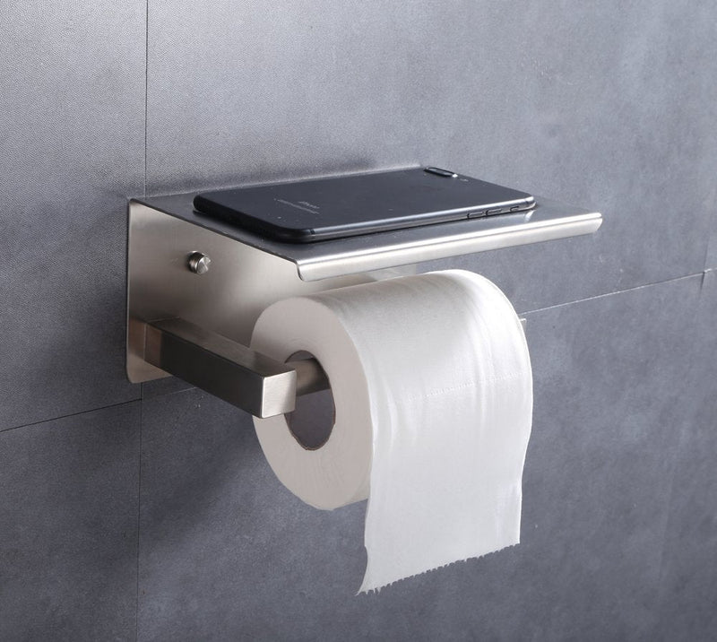 XVL Toilet Paper Holder with Mobile Phone Storage Shelf and Spring Roller Brushed SUS304 Stainless Steel G325A