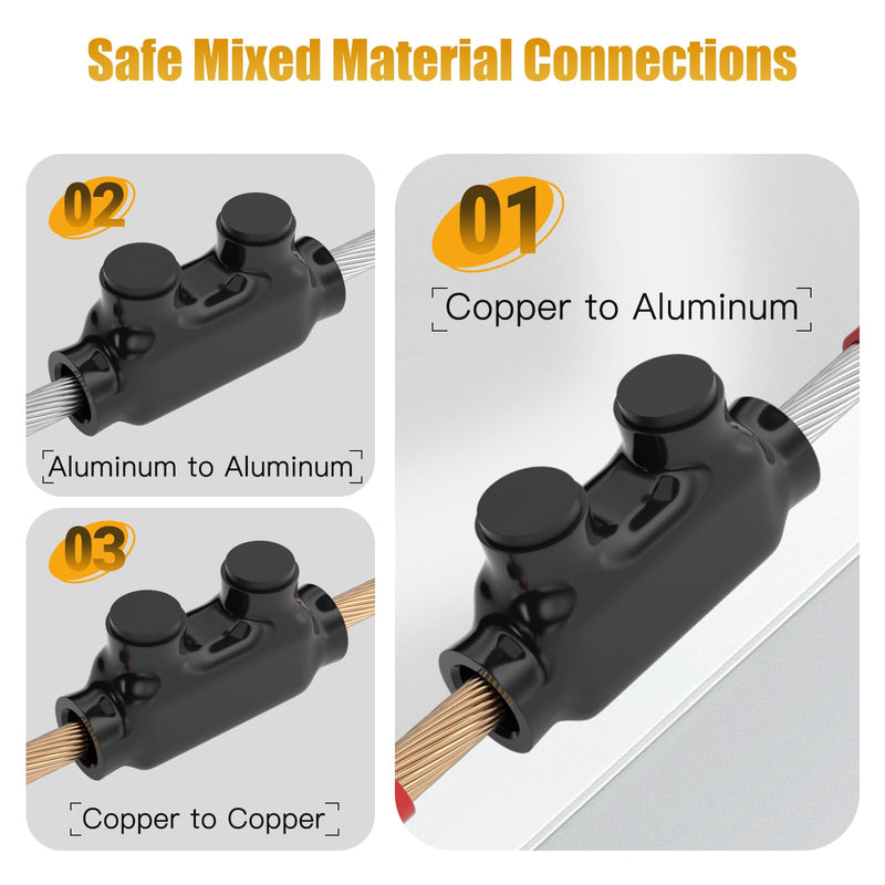 STARELO 5PCS 2 Port Insulated Wire Connector, Inline Splice, Multi Tap Cable Connector for Copper and Aluminum Wires, Slotted Hex, Black Vinyl Coated, Pre-Filled with Oxide Inhibitor (2-14 AWG) 5PCS 2-14 AWG