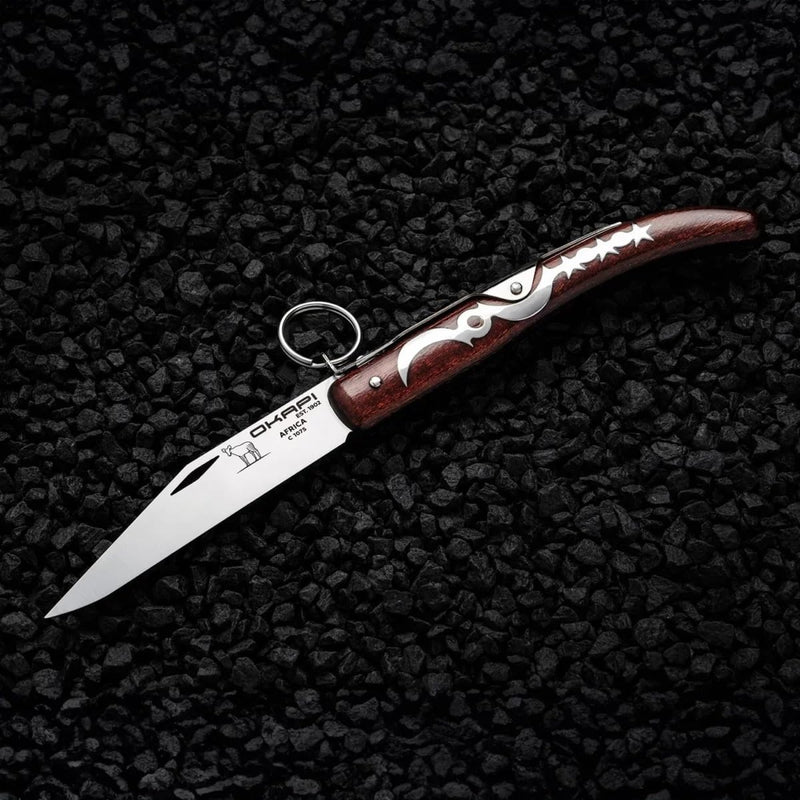 Okapi Lock 907E Folding Knife | Stainless Steel Blade | Lockback Pocket Knife with Wood Handle and Locking Ring