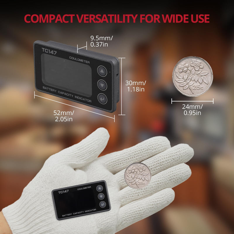 BINTA 0-50A Small Battery Monitor Shunt Voltmeter Ammeter for Lifepo4 Lithium, Backlight Waterproof Battery Meter for Auto Car RV Motorhome Golf Cart Portable Power Systems