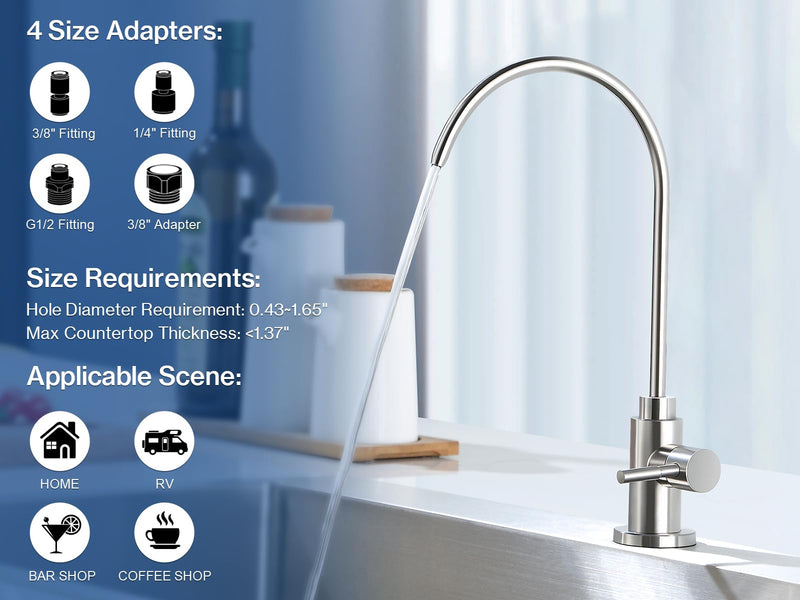 Reverse Osmosis Faucet Fits Most RO Units or Water Filtration System, Non-Air Gap Stainless Steel Drinking Water Faucet for Bar, Kitchen Sink, RV (DM001 BN) Brushed Nickel