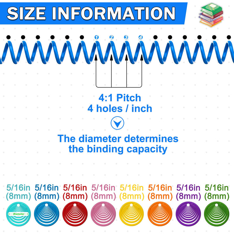 120 Pack Plastic Spiral Binding Coils Binder Binding Spirals Rings Multi Size Spiral Binding Wire Combs Spines Coils, 4:1 Pitch (5/16 Inch,Multicolor) Multicolor 5/16 Inch