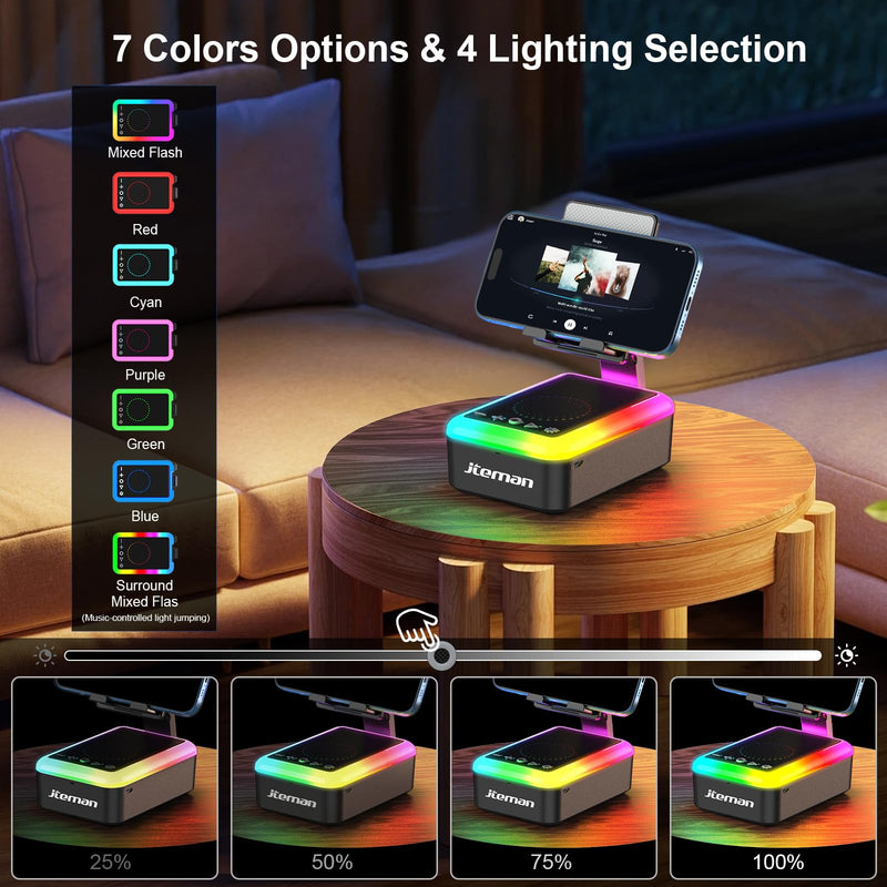 JTEMAN Cell Phone Stand with Bluetooth Speaker and Rhythm-Synced Light, Unique Birthday Gift Ideas