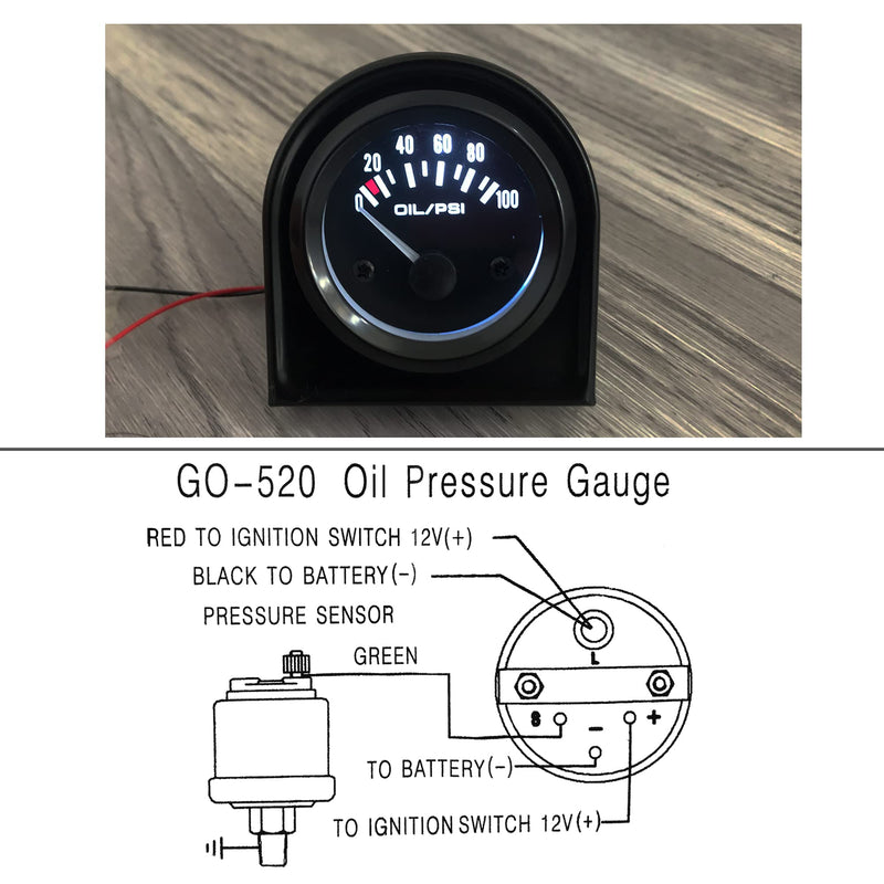 52mm 2 Inch Oil Pressure Gauge Meter Kit with Sensor Instrument Rack 100 PSI 12V Black Dial