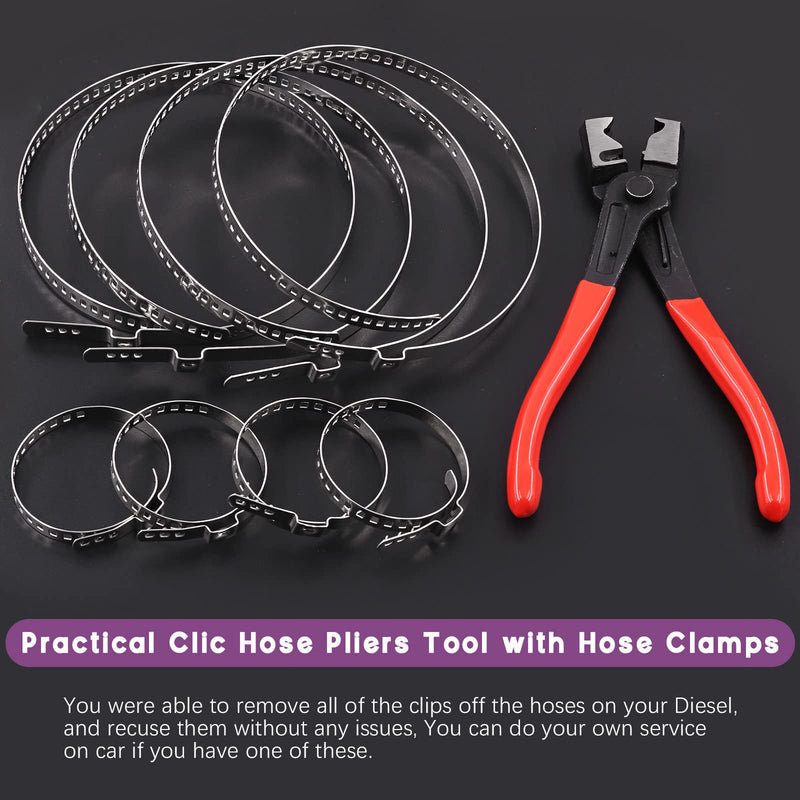 Swpeet 9Pcs Heavy Duty Multi-purpose Hose Clip Pliers with Small and Large Stainless Steel CV Boot Clamp Assortment Kit, Crimp Clamp Clic-R Collar Pliers Adjustable Drive Shaft CV Boot for Most Cars
