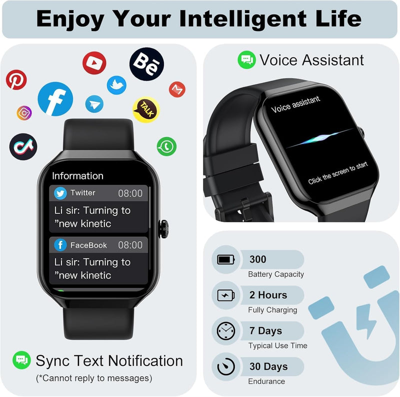 Fempoin Smart Watch for Women Men,1.96" Smartwatch, Answer/Make Call | IP68 Waterproof Fitness Tracker, 100+ Sport Modes, Heart Rate and Sleep Monitor, Pedometer, Smartwatches for Android iOS Black