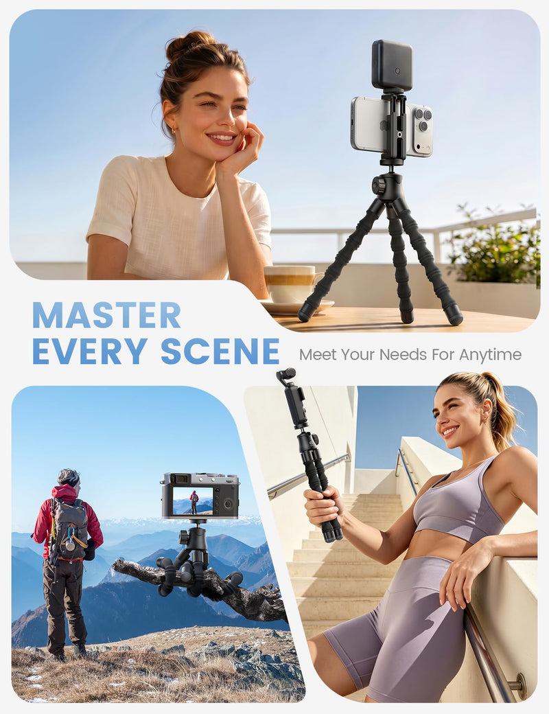 Lamicall Tripod for iPhone with Wireless Remote for iPhone Gopro Camera | Ultra-Stable, Mini Flexible Phone Stand for Recording with 1/4'' Screw, Cold Shoe for Pocket 3/4 fit Travel Content Creation 11.2inches