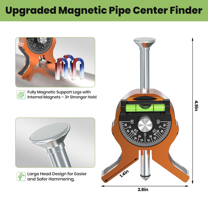 Upgraded Pipe Center Finder, Y-Shape Base with Fully Embedded Magnets, Dial Bubble Protractor – No Tools,Pipe Marking Tool for 0.4" and Above, Pipefitter Tool for Accurate Center Marking