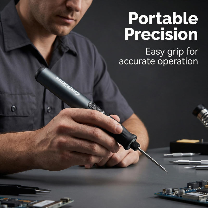 Cordless Soldering Iron Kit, Cordless Soldering Iron with Auto Sleep, 7s Fast Heating, USB-C Rechargeable Soldering Pen, 392°F-842°F Adjustable Temperature, 3 Precision Tips, 3000mAh Battery 001