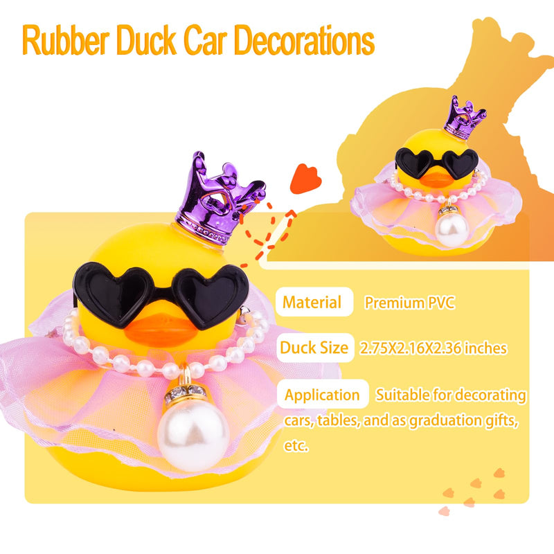 Rubber Duck Car Dashboard Decoration, Duck Car Ornament with Mini Crown Skirt Necklace Glasses for Cute Car Accessories, CF038A A1-purple Skirt-yellow
