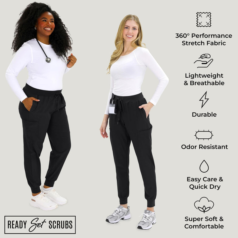 READY SET SCRUBS - Scrub Pants for Women - 2 Pack - Cargo Jogger Pants Set with 8 Pockets - Yoga Waistband - Soft & Stretchy Regular Fit X-Large Black