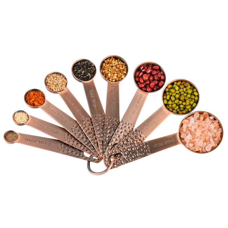 Copper Plated Measuring Cups and Spoons set 18 for Dry & Liquid, Metric & US Stainless Steel Measuring Cup and Spoon Set with Leveler for Baking & Kitchen Copper A: 8cups+9spoons