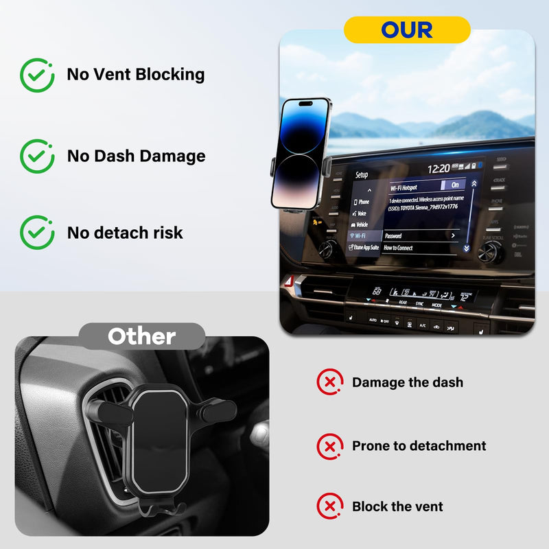 Car Phone Holder Fit for Toyota Sienna 2021 2022 2023 2024 w/DashTray Storge Box Organizer-Cell Phone Mount for Sienna Accessories 9 inch Touch Screen 360 Degree Rotation (Not fit Sienna 2025) For Toyota Sienna 2021-2024 9inch