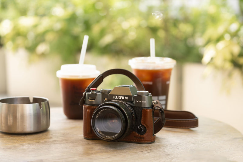 SMALLRIG Half Leather Case Kit for FUJIFILM X-T50 with Shoulder Strap | Style Camera Case with Aluminum Alloy Frame Brown