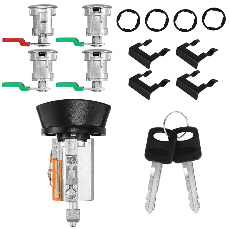 For 1997-2006 Ford Econoline, E-150 E-250 E-350 Vans Ignition Switch Lock Cylinder +4 Chrome Door Lock Cylinder Tumbler Set With 4 Clips With 2 Keys LC6177+703369 X4+597638 X2 (No Chip) LC6177+703369 X4+597638 X2 (No Chip)