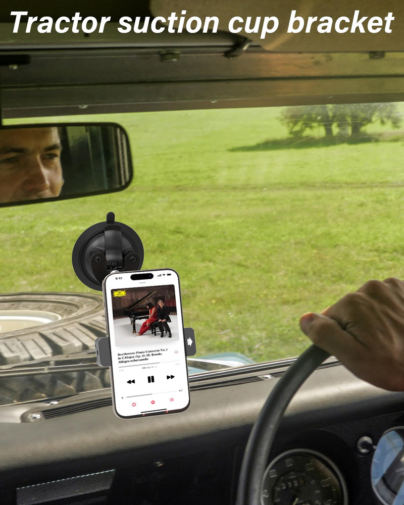 Charchendo Tractor Windshield Phone Mount [Vacuum Sealed Suction Cup], Windshield Phone Holder for Forklift/Farming Machine/Boat, Compatible with iPhone 16 15 14 13 12 Pro Plus Max Mini and All Phones