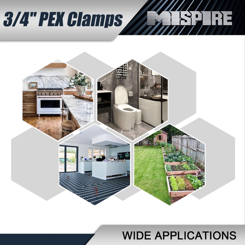 PEX Clamps 3/4 inch 100 PCS, Stainless Steel Pinch Clamps for PEX Pipe Water Lines