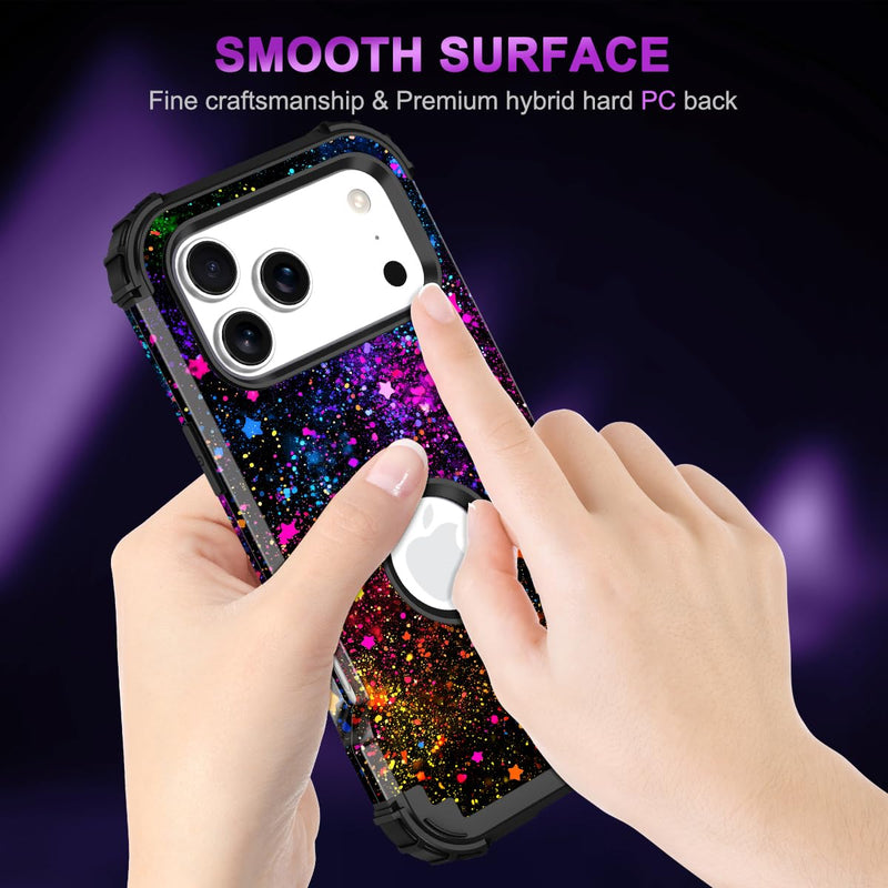 Casetego for iPhone 17 Pro Max Case,Glow in The Dark Three Layer Heavy Duty Sturdy Shockproof Full Protection Rugged Hard PC+Soft TPU Bumper Case for iPhone 17 Pro Max 6.9 inch,All Colorful Sky All Black Colorful Sky