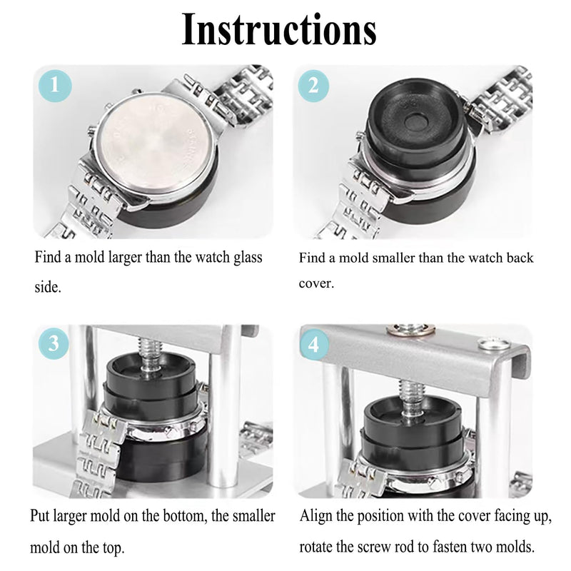 Watch Press Tool Set, Back Case Closer for Closing the Cover, Watch Battery Replacement, Watch Opener Remover, Repair Kit for Wristwatches with 18PCS Molds and A Pry Opening, Compatible with Round and Square Rectangular Dials and Backs 18 Dies