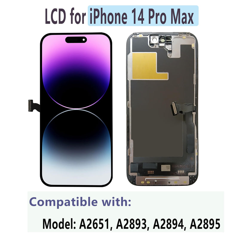 MP+ for iPhone 14 Pro Max Screen Replacement,[Face ID] 3D Touch Screen Display Digitizer Assembly with Waterproof Adhesive Tape and Repair Tools Kit | LCD Touch Digitiser,Face ID Compatible,Haptic Touch,Complete Repair Kit
