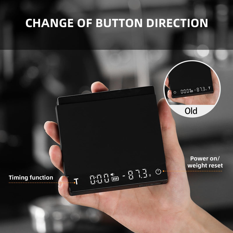 MHW-3BOMBER Mini Coffee Scale with Timer,Rechargeable Espresso Scale with Gravity Sensing,2kg/0.1g Precision Scale for Espresso&Pour-Over Coffee,Portable Digital Kitchen Scale,Black ES6029B-OS Mini Black