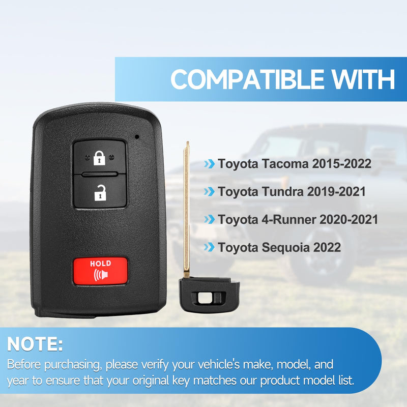 Smart Key Fob Replacement Remote fits for Toyota Tacoma 2015 2016 2017 2018 2019 2020 2021 2022 Tundra 2019-2021 4-Runner 2020-2021 Sequoia 2022 Car Keyless Entry Remote 315Mhz HYQ14FBB 231451-0010