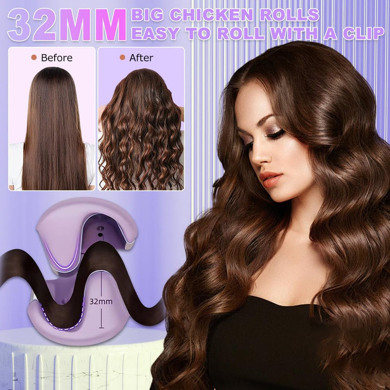 Mermaid Hair Waver, Wave Curling Iron with 4 Temperature Control, 15s Rapid Heating French Wave Curling Iron for Women, V Shaped Beach Waver Hair Curler for Short/Medium/Long (32mm Purple)