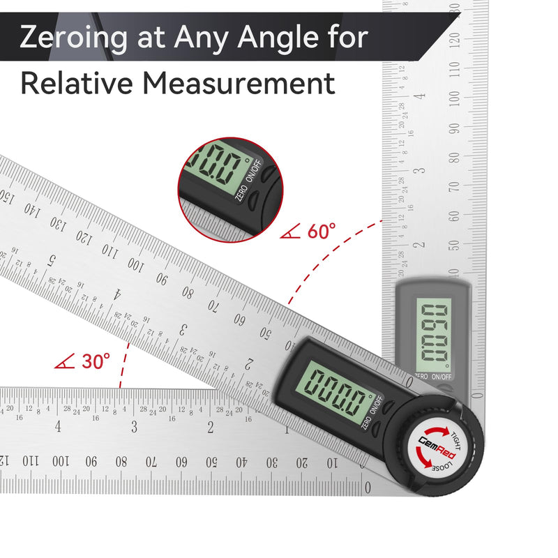 GemRed 82305 Digital Angle Finder Protractor (Stainless steel 300mm) Stainless steel (12inch/300mm)