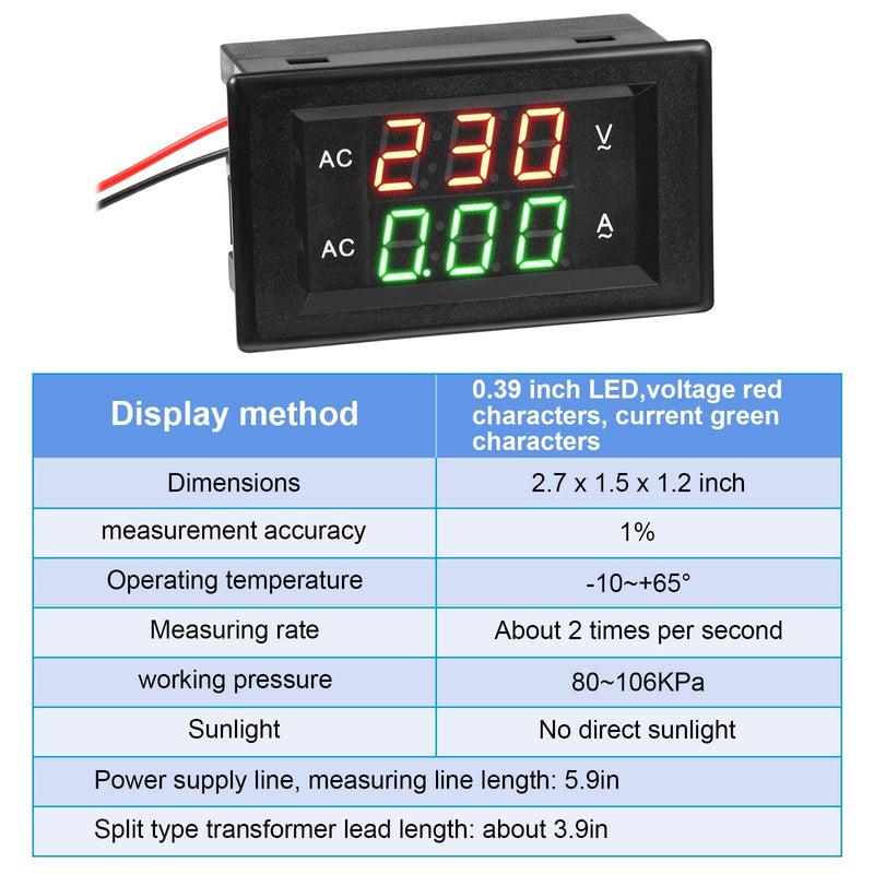 Volt Amp Meter 500V 200A Voltmeter Voltage and Current Meter Digital Dual Display, 0.39 Inches LED 2 in 1 Multimeter, 2 Wire Voltage Amperage Tester Gauge with Current Transformer (3 Pieces) 3