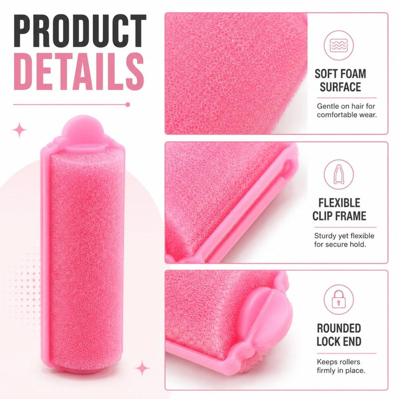 Foam Hair Rollers, 12 Pack Soft No Heat Sponge Hair Curlers, Overnight Hair Styling Tools for Long Short Medium Hair, Pink for Home DIY & Travel
