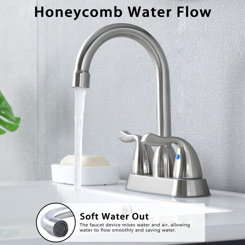 Brushed Nickel Bathroom Sink Faucet, 2 Handle 4 Inch Centerset Bathroom Faucet, 3 Hole Small Bathroom Sink Faucet with Supply Lines and Pop-up Drain, RV faucets for Camper Lavatory Vanity Brushed Nickel Two Handle