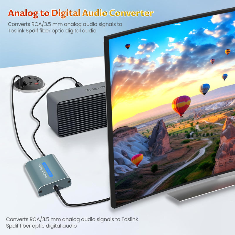 Analog to Digital Converter 96Khz 3.5mm Jack AUX to Optical Audio Adapter Aluminum RCA to Optical Audio Converter with with Optical Cable and 3.5mm to RCA Cable ADC 3.5mm AUX to Optical 1