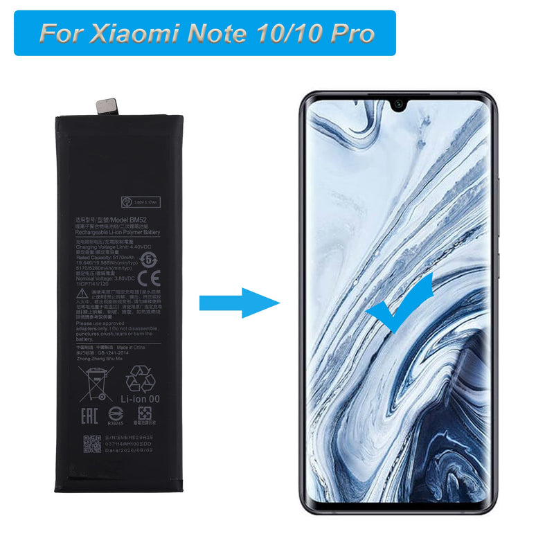 Replacement Battery BM52 Compatible with Xiaomi Mi Note 10 Lite Mi Note 10 Pro CC9pro with Repair Tool Kit