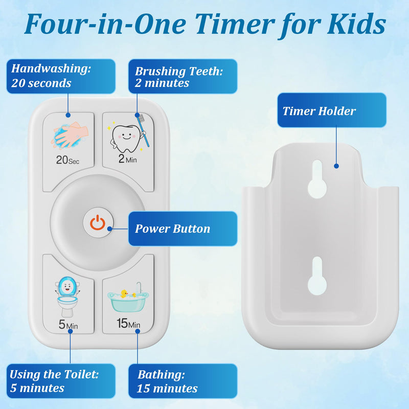 Timer for Kids Brushing: 2 Minutes Teeth Brush 20 Seconds Hand Washing 5 Min Toilet 15 Min Shower, Time Management Tool for Children - 2pcs White 2white