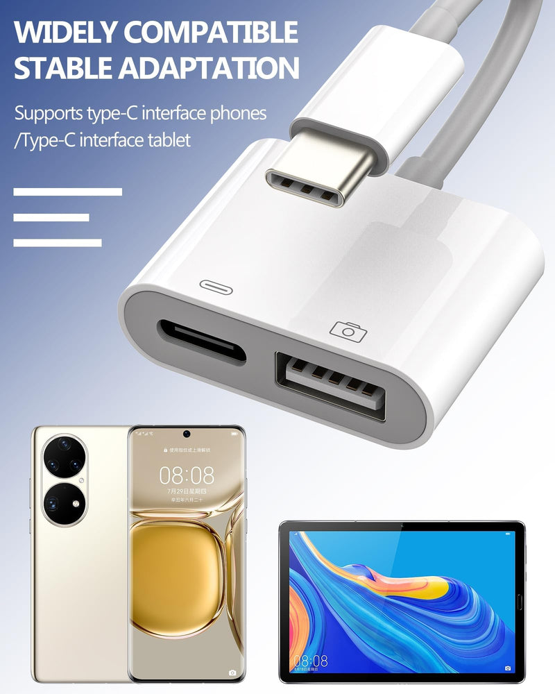 USB C 2 in 1 Charging Adapter USB A to C OTG Cable USB-C 3.0 Splitter Connector Keyboard hub for iPhone 15 Pro Max for iPad for MacBook Air for Compatible with Samsung