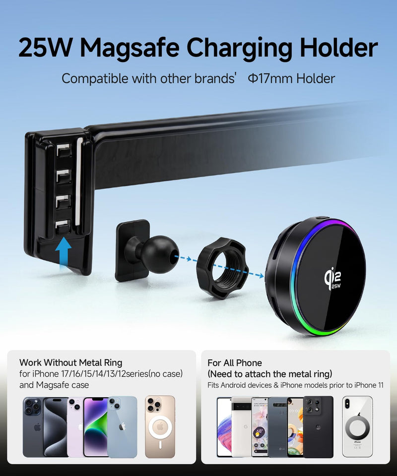 Qi2.2 25W Wireless Charger Car Phone Mount for Audi Q5/SQ5/A5/S5 2021-2025 | A5/S5/RS5/A4/A4 Allroad/S4 2020-2025, 10.1" Screen Magsafe Accessories Fast Charging Magnetic Cell Phone Holder, GPS Bracket