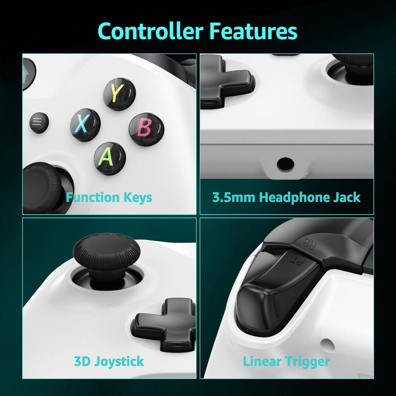 Kamylorus Wired Controller for X-BOX/PC, Hall Effect Joysticks&Triggers Gamepad with Turbo, 3.5mm Headphone Jack/Dual Vibration, Compatible with X-BOX One/S/X, X-BOX Series S/X, PC, IOS, Android Platforms(White, 7.2ft) White