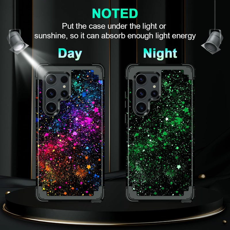 Casetego for Galaxy S23 Ultra Case,Glow in The Dark Three Layer Heavy Duty Sturdy Shockproof Full Protection Rugged Hard PC+Soft TPU Bumper Case for Samsung Galaxy S23 Ultra 5G 6.8 inch,Colorful Sky All Black Colorful Sky-Glow in the Dark
