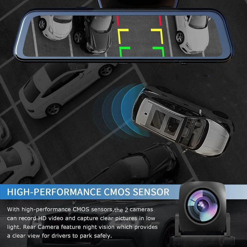 Rear View Mirror Dash Camera for Car Security Front and Rear Dash Cam, Dashcam 10’’ Touch Screen Dual Cameras Car Video Recorder Night Vision G-Sensor Parking Assistance 24H Parking Monitor