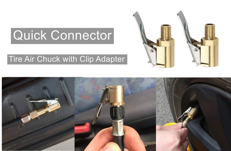 Tire Air Chuck with Clip Adapter, Brass Locking Tire Inflator Nozzle Adapter Connect, No Leakage Tire Chucks for Vehicle Inflator Compressor Pump Connect Accessories Tool 8mm 2Pack