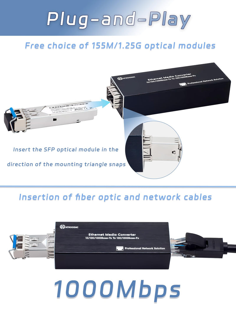 Mini Gigabit Fiber Media Converter with 1Pcs 1.25G LC Dual Ports Transceiver Module up to 20KM Plug and Play 10/100/1000Base-Tx RJ45 to 100/1000BASE-SX SFP Slot Fiber to Ethernet Converter x1 Sfp to Rj45+20KM LC Dual Port SMF