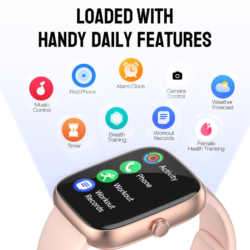 Smart Watch for Women, 1.83" HD Fitness Tracker (Answer/Make Call) with 24/7 Heart Rate/Sleep/SpO2 Monitor, IP68 Waterproof, 100+ Sport Modes Smartwatch for iPhone/Samsung/Android (Rose Pink) Rose Pink